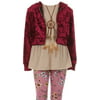 Little Girls Hoodie Sleeveless Top Floral Legging Pants Necklace Clothing Set Burgundy 4 (2J0K9S9)