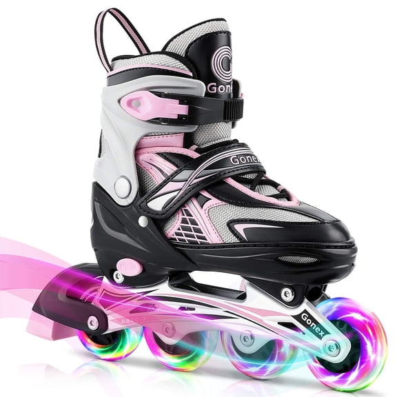 Gonex Inline Skates for Girls Boys, 4 Sizes Adjustable Roller Skates Blades with Light Up Wheels