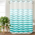 thumbnail image 3 of Geometric Turquoise Ombre No Hook Shower Curtain Waterproof,Bathroom Curtains with Snap in Liners and See Through Top Window,Modern Gradient White Ocean Striped Bathtub Curtains Shower 72"Wx96"L, 3 of 8