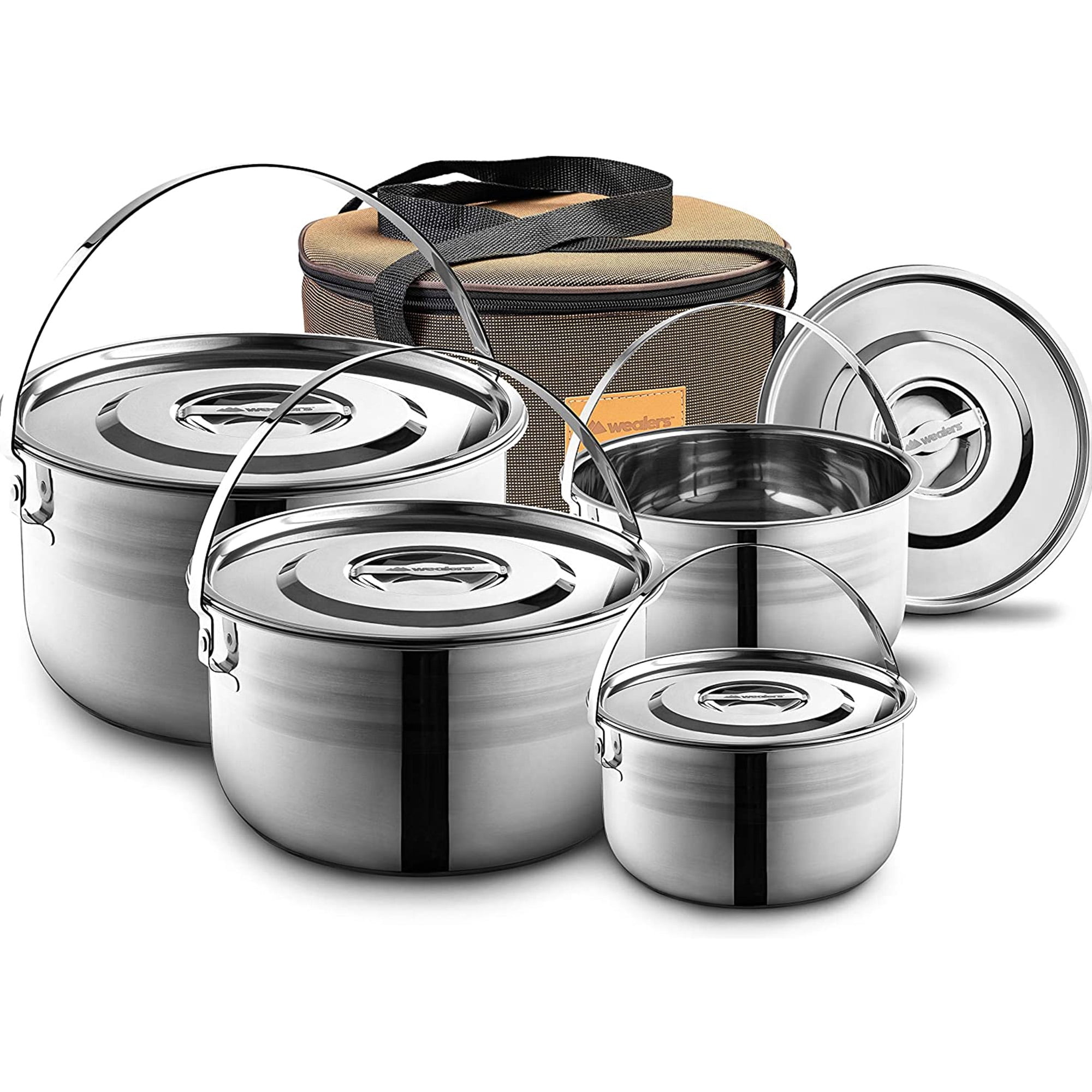 CretFine 304 Stainless Steel Camping Cookware Set with Portable