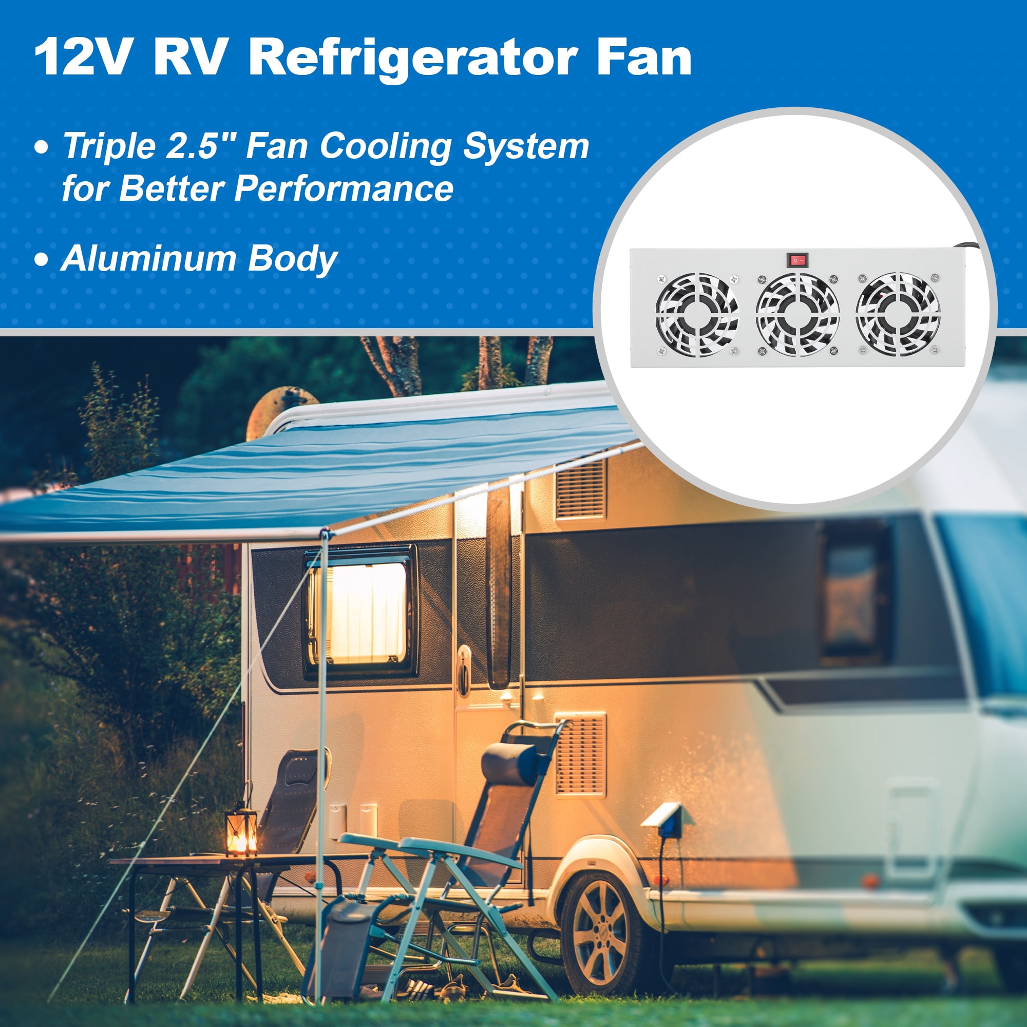 Unique Bargains 12V RV Refrigerator Fan with Three 2.5" Powered Fans 4200 RPM