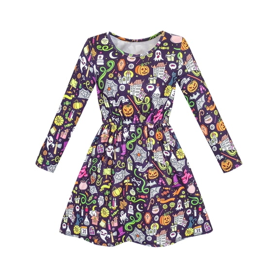 Girls Dress Halloween Pumpkin Lantern Ghost Costume Dress 10