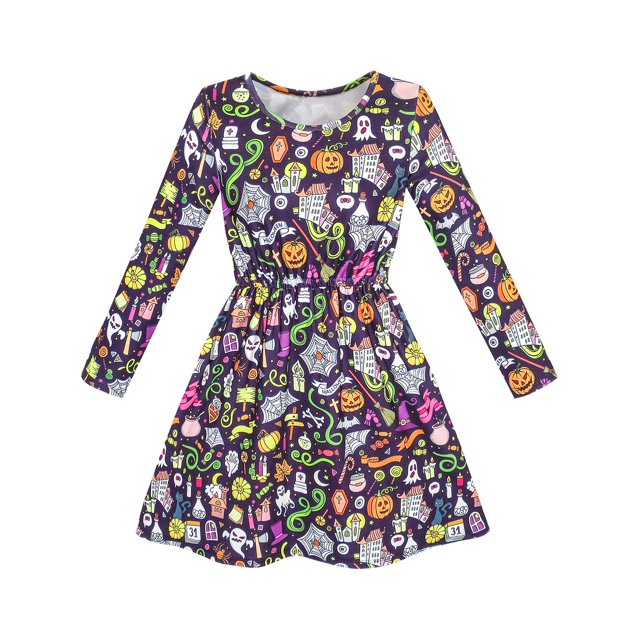 Robe Fille Halloween Citrouille Lanterne Ghost Costume Robe 5 Ans