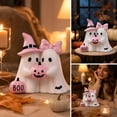 thumbnail image 5 of Cute Ghost Couple Halloween Figurine Resin Witch Hat Bow Pumpkin Tabletop Decor for Mantel Shelf Party Home, 5 of 7