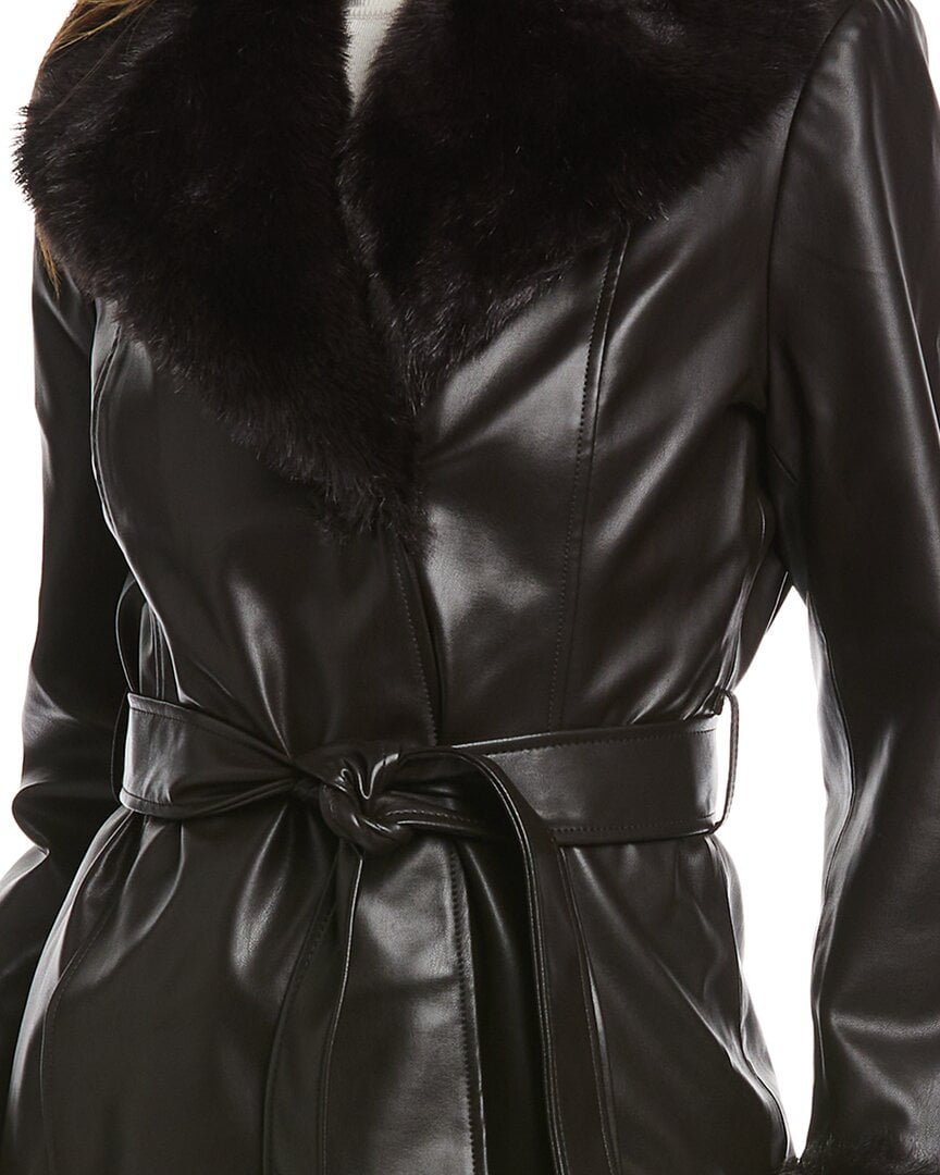 Via Spiga Womens Faux Leather Midi Trench Coat
