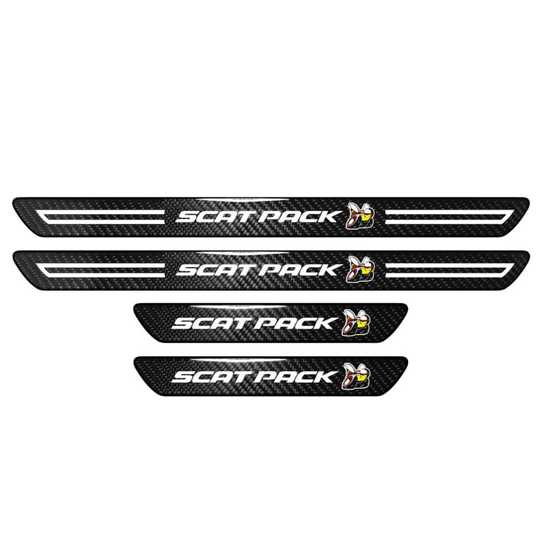 iPick Image for Dodge Scat Pack Black Real Carbon Fiber 4 Pcs Universal Car Door Sill Step Protector Kick Plates Set of 4 Official Licensed