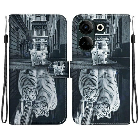 

Case for Tecno Camon 20 Card Slots PU Leather Wallet Butterfly Flower Painted Magnetic Closure