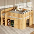 thumbnail image 3 of Euroco Wood Full Size Loft Bed with Chalkboard and Shelves,  Cabinet for Kids Teens, Natural, 3 of 10