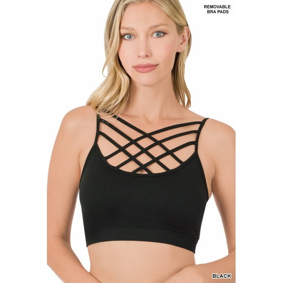 TheLovely Women & Plus Comfort Seamless Crisscross Front Strappy Bralette Sports Bra Top with Removable Pads