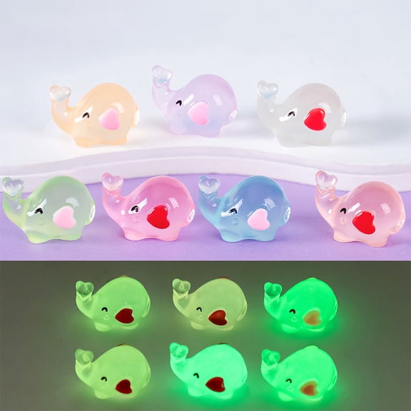 LOLIPPYY 7-Piece Mini Elephant Figurine Set, Cartoon Tiny Elephant Crafts with Glow-in-the-Dark Feature