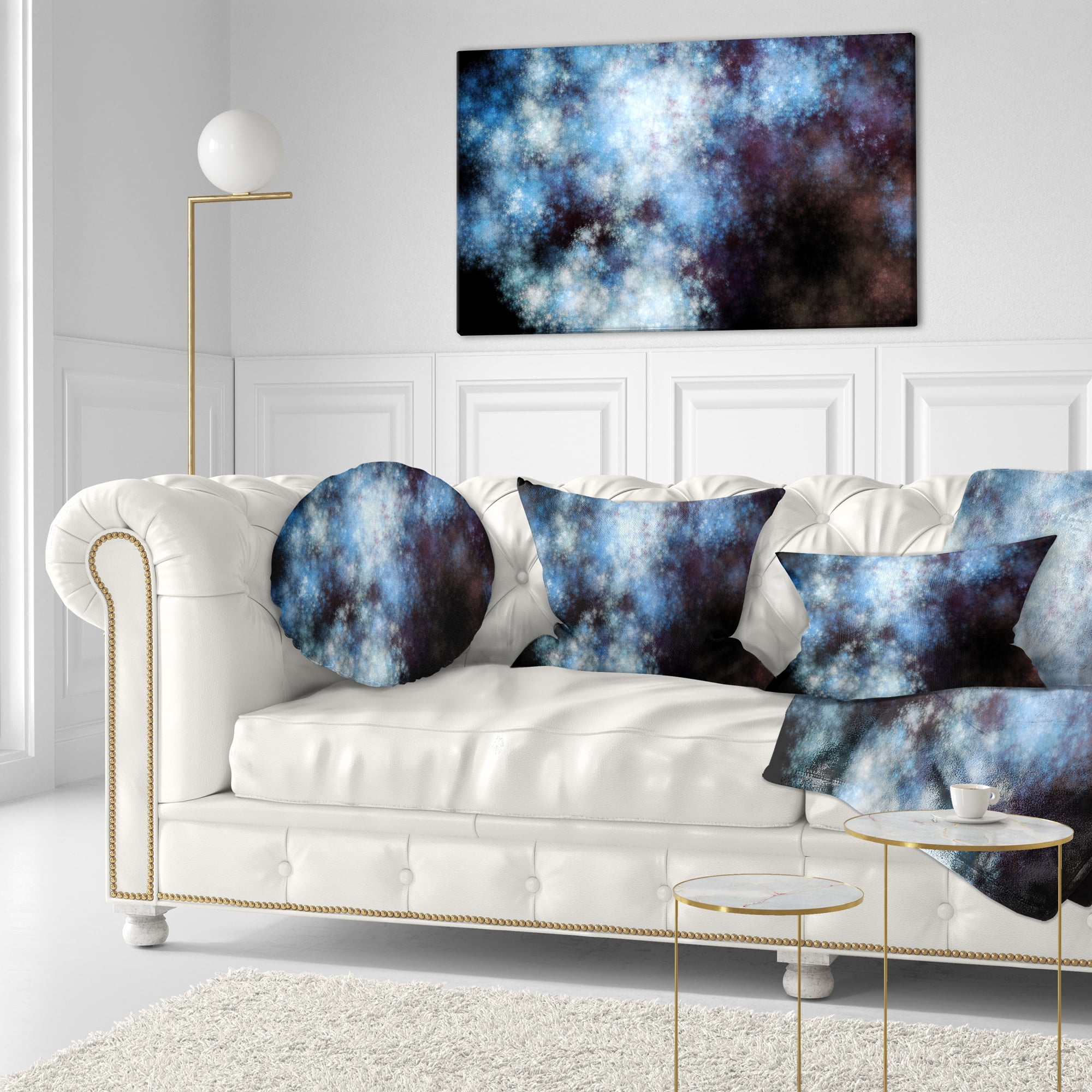 Designart Blue White Starry Fractal Sky - Abstract Throw Pillow - 12x20