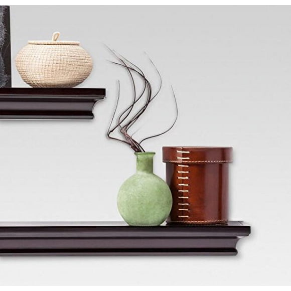 AHDECOR Wall Mounted Floating Shelves Display Storage Shelves, Wall Shelf for Home and Office Decoration, Espresso Finish, 4 inch Deep, Set of 2