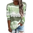 thumbnail image 1 of Pompotops Femmes Automne et Hiver Manches Longues Contraste Épissage Dentelle Tops Pull, 1 of 5