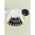 thumbnail image 3 of Toddler Baby Girls 3Pcs Fall Outfits Long Sleeve Ribbed Tops Belted Skirt Hat Set, 3 of 7