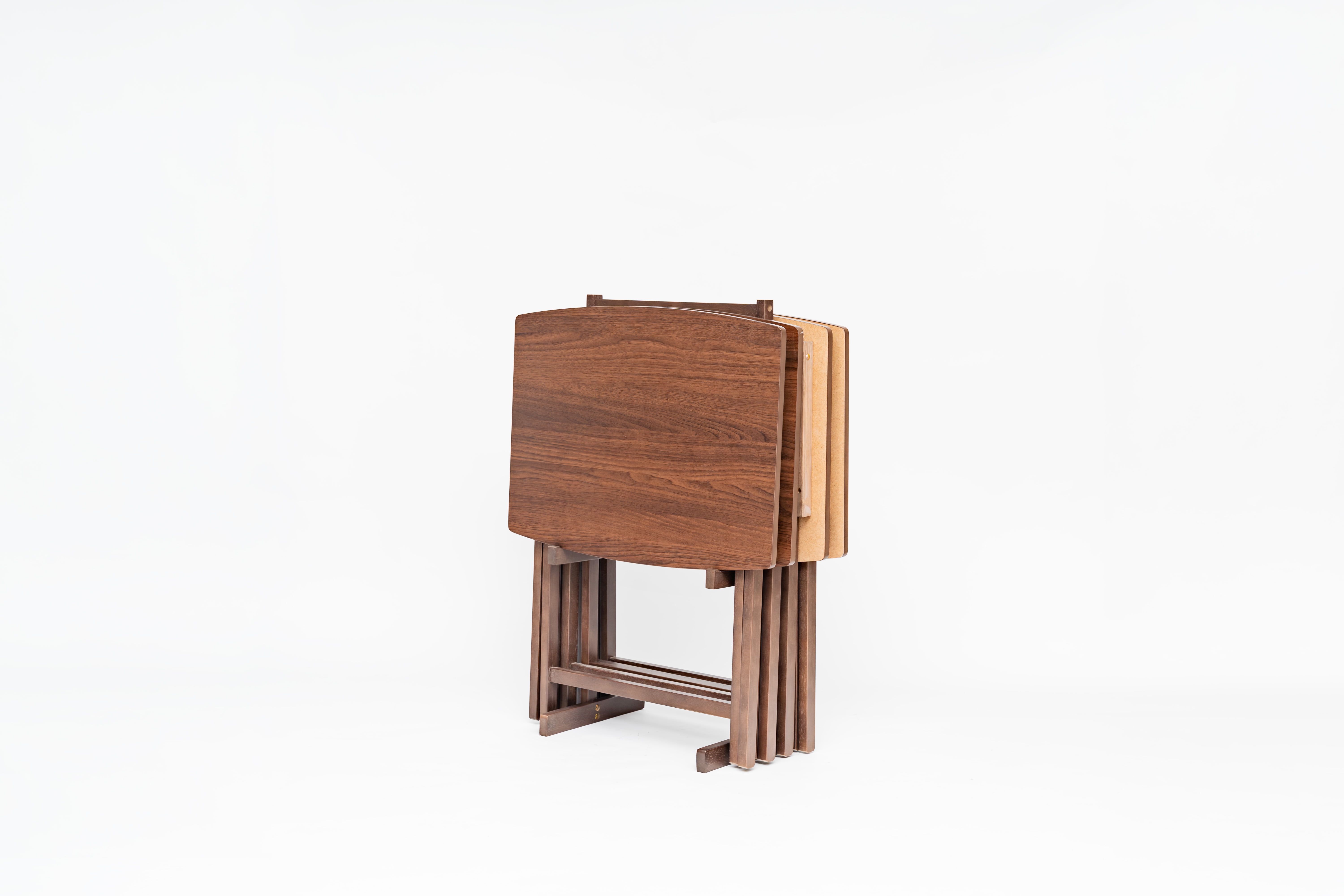 Mainstays 5-Piece XL Solid Rubberwood Folding TV Tray Set with Storage Rack, Walnut
