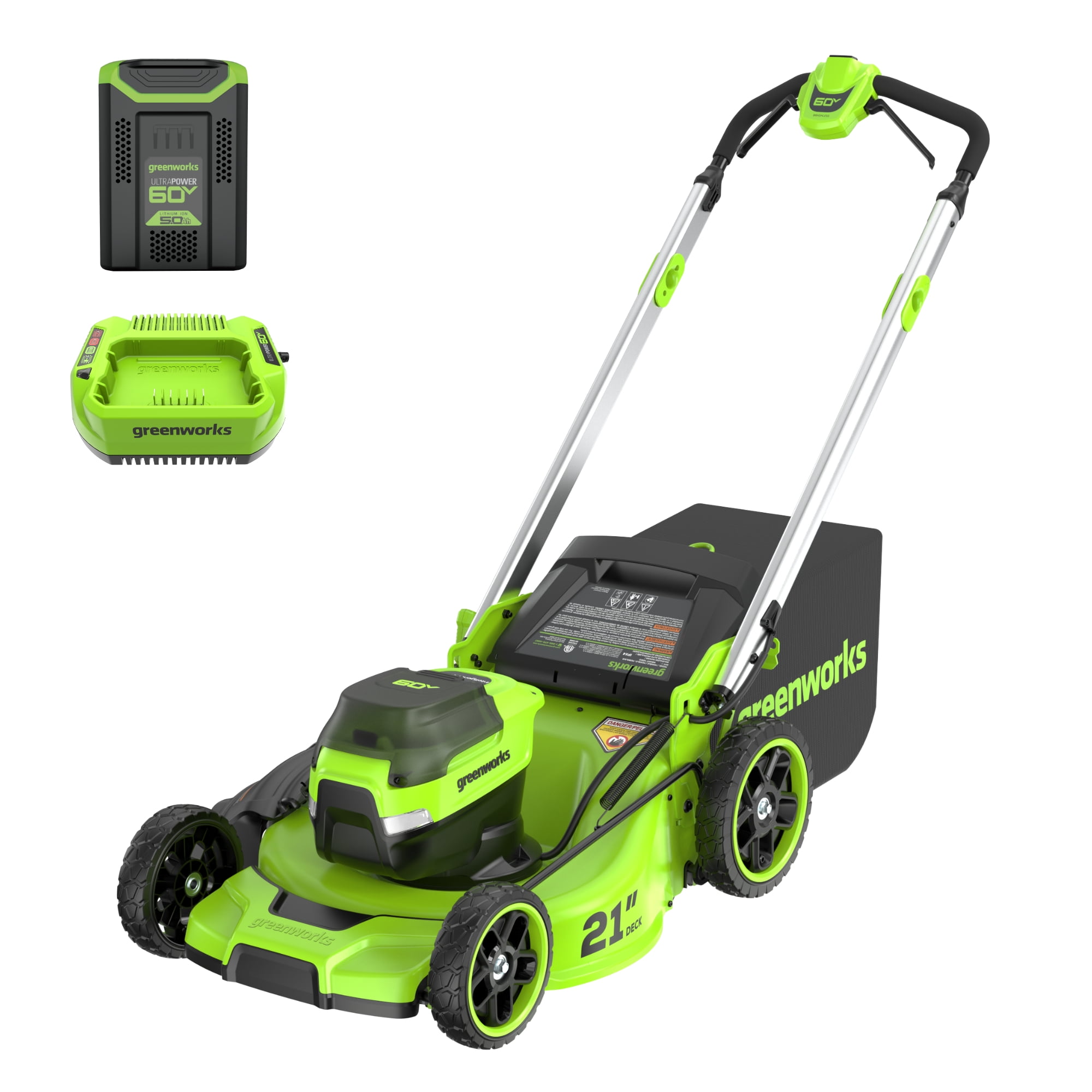 Greenworks Operated Power Lawn Mower 60V 19 Cordless Push with 5.0Ah Battery Charger Walmart