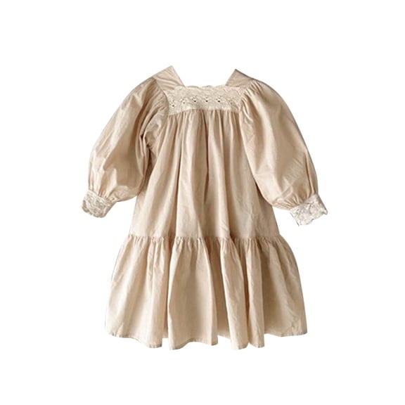 Tiijoy Toddler Girls Lace Long Puff Sleeve Tiered Dress Casual Cotton Dress, Sizes 2-3