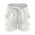 thumbnail image 3 of CPNG Girls Cotton Linen Casual Shorts Elastic High Waist Shorts Solid Color Summer Comfy Loose Drawstring Shorts with Pockets(White,9-10 Years), 3 of 9