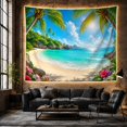 thumbnail image 6 of Crescent Beach with Hibiscus Beneath Palms, Serene Digital Art for Beach Lovers, Island Home Decor, Housewarming Gift, Tapestry Wall Hanging for Bedroom and Living Room, 6 of 7