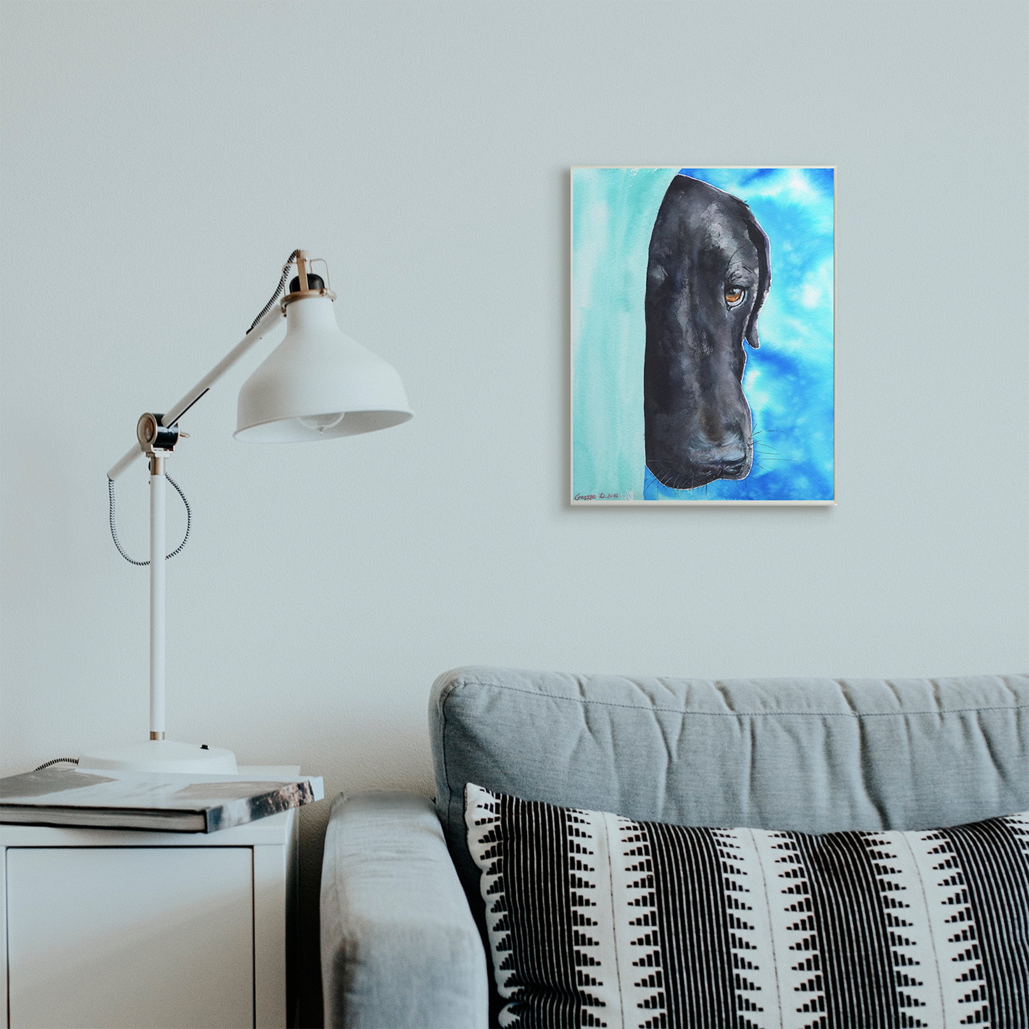 Stupell Industries Bashful Labrador Dog Portrait Vibrant Blue Wall Plaque, 13 x 19, Design by George Dyachenko