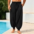 thumbnail image 5 of Mens Harem Pants Casual Elastic Waist Drawstring Baggy Hippie Trousers Linen Boho Yoga Beach Pants L, 5 of 7