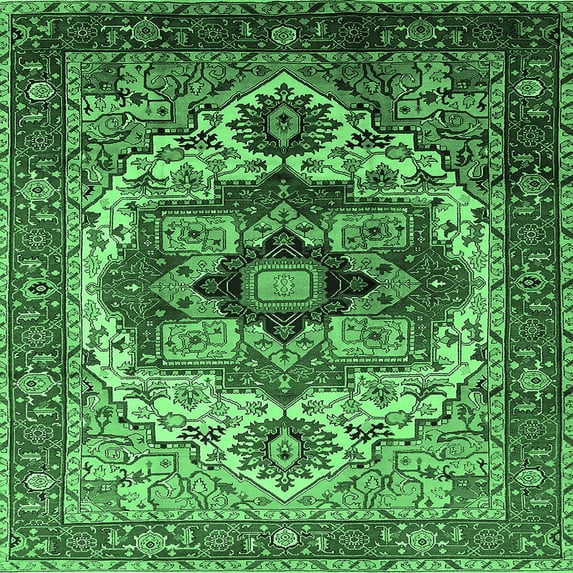Ahgly Company Indoor Square Oriental Emerald Green Industrial Area Rugs, 7' Square