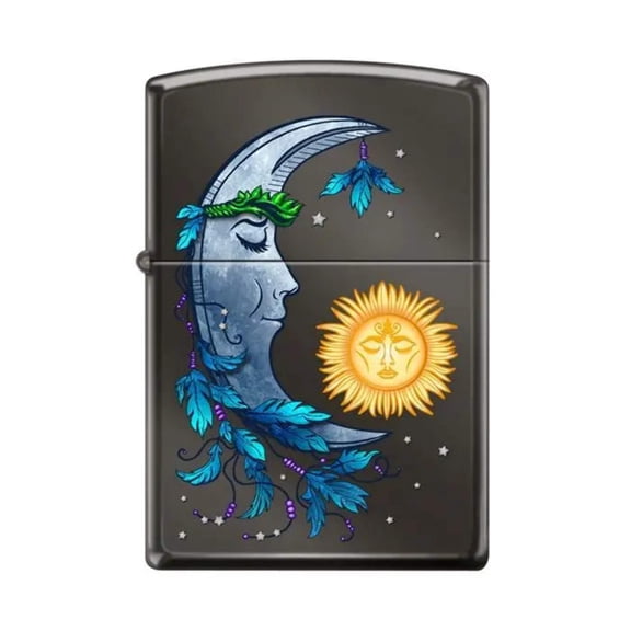 Zippo Sun and The Moon Black Ice Chrome Lighter