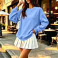thumbnail image 7 of Crew Neck Sweatshirts Women Fall Oversized Crewneck Sweatshirt Vintage Fleece Pullover Loose Fit Cute Y2K Hoodie Sky Blue 3XL, 7 of 7