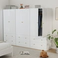 thumbnail image 4 of Lumiinofami Armoire Wardrobe Closet, Tall Wardrobe Cabinet with 2 Fluted Doors and 2 Storage Drawers, Hanging Rod Closet for Bedroom, White, 4 of 9