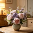 thumbnail image 5 of JHyouerji Faux Peony Rose Artificial Flower Bouquet 13x2 Inch Lavender Plastic Floral Stem for Wedding Table Home Vase Decor, 5 of 7