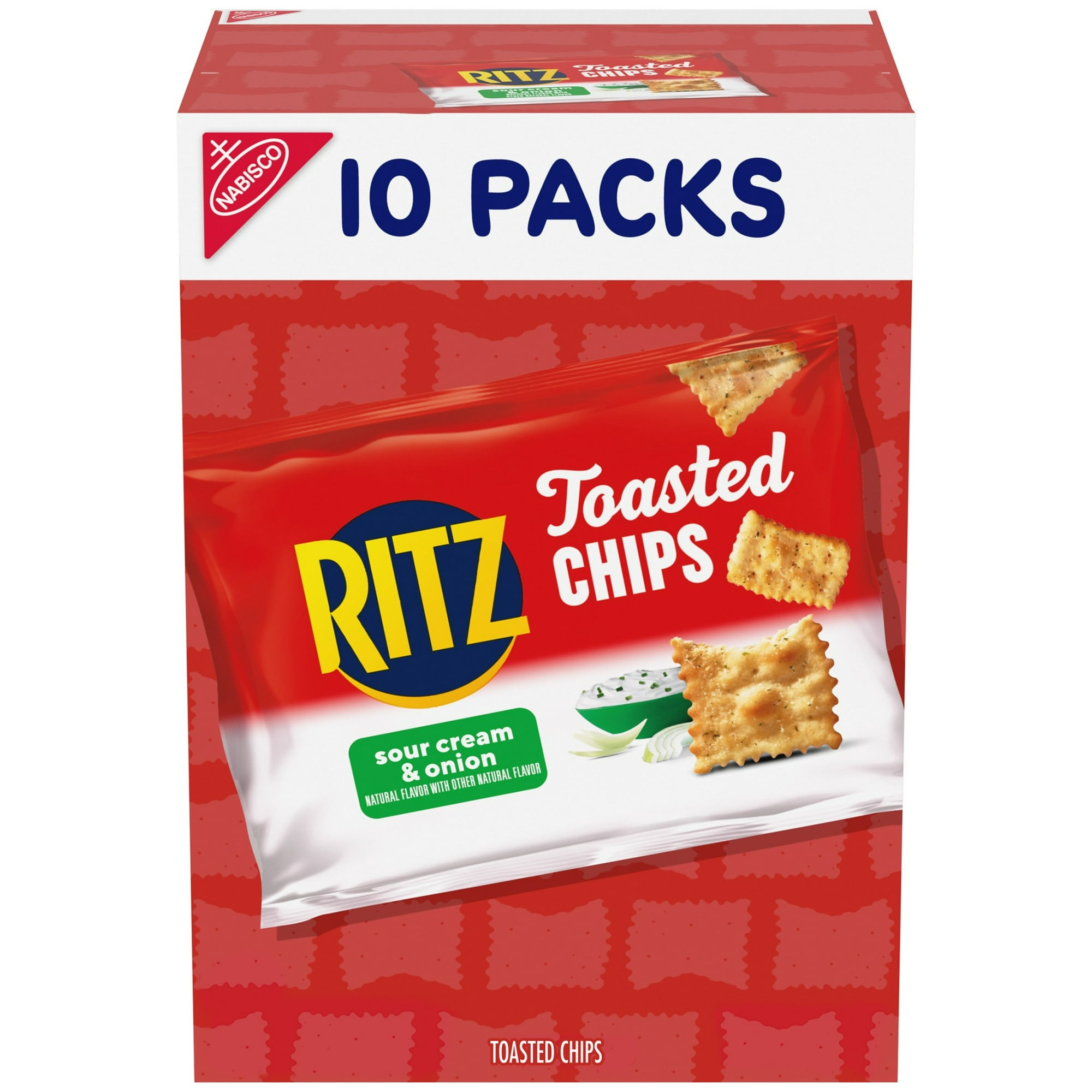 RITZ Toasted Chips Sour Cream and Onion Crackers, Lunch Snacks, 10 Snack Packs