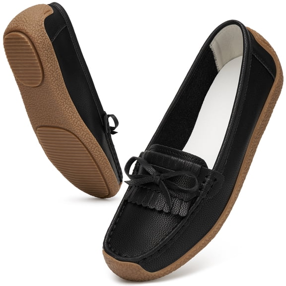 Ecetana Women's Leather Loafers Cozy Slip-Ons Driving Shoes Lightweight Work Flats for Women
