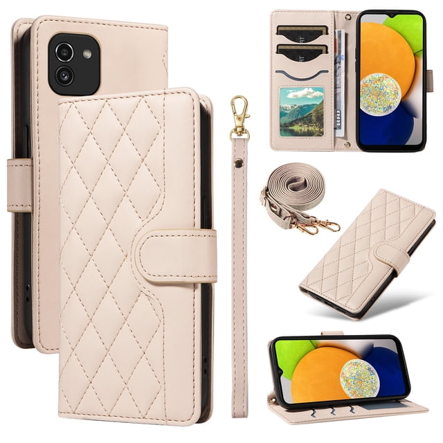 Samsung Galaxy A03 Phone Case , Wallet Flip Cover Adjustable Crossbody Lanyard Magnetic Card Slots