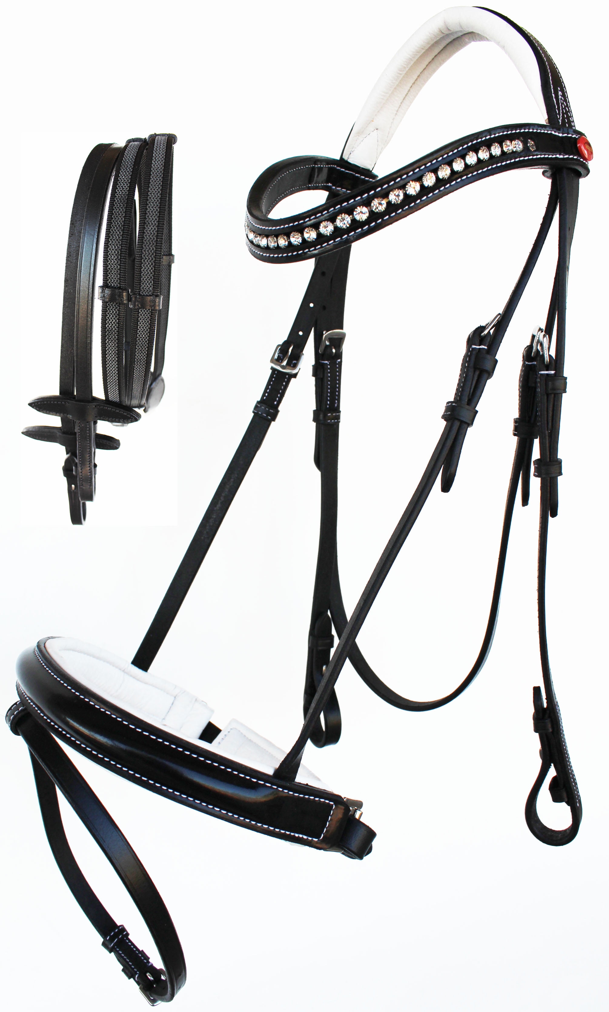 English Horse All Purpose Padded Leather Removeable Flash Bridle Reins