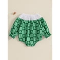 thumbnail image 4 of Suealasg Baby Girls Smocked Romper Flying Sleeve Round Neck Shamrock Print Bubble Bodysuit Infant Newborn Spring One Piece Clothes, 4 of 7