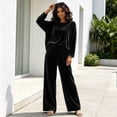 thumbnail image 2 of Clossjun Womens Velvet Sweat Suit 2 Pieces Casual Fashion Fall Outfits Long Sleeve Velour Top & Wide Leg Pant Lounge Sets for Work Out XL, 2 of 5