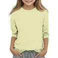 thumbnail image 2 of Spazoro Kids Girls Pullover Shirts Tee, 3/4 Sleeve Spring and Summer Round Neck Solid Color Fashion Casual Tops for Child Girls Yellow Size 5-6T, 2 of 5