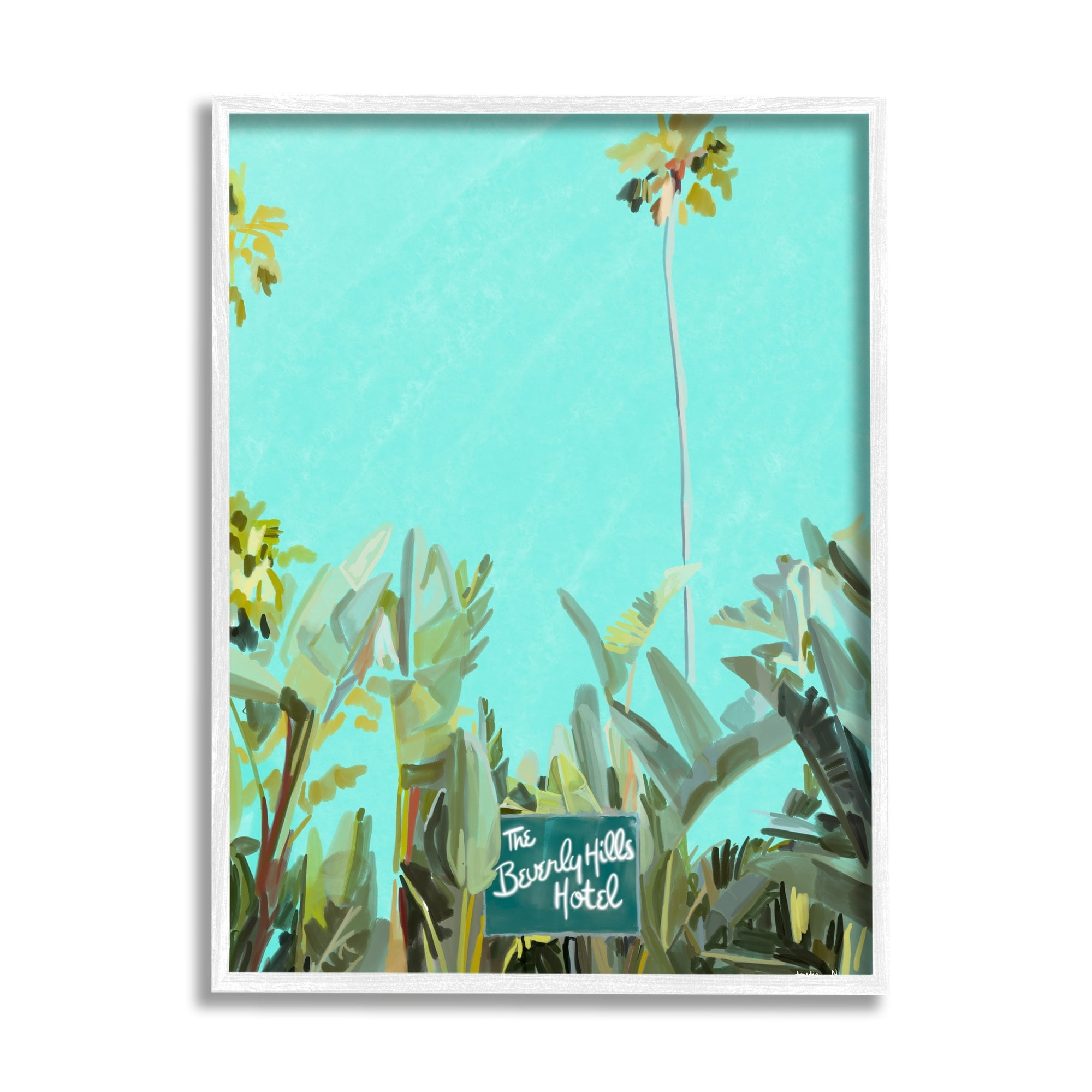 Stupell Industries Beverly Hills Hotel Tropical Palms Coastal Painting White Framed Art Print Wall Art