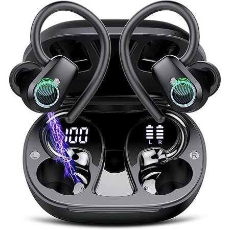 CZWireless Earbuds, Bluetooth 5.3 Headphones Sport, In Ear buds Wireless Earbuds Bluetooth 50H Playtime LED Display, Deep Bass Stereo Noise Cancelling Headphones, IP7 Waterproof Earphones, Jet Black