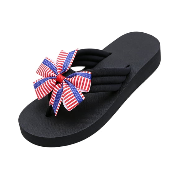 OIOLOYJM Flip Flops for Women American Flag Bownot Anti-Skid Comfortable Platform Arch Support Thong Sandals Orthopedic Wedge Sole Patriotic Casual Walking Shoes Red 38(US-7/UK-5)