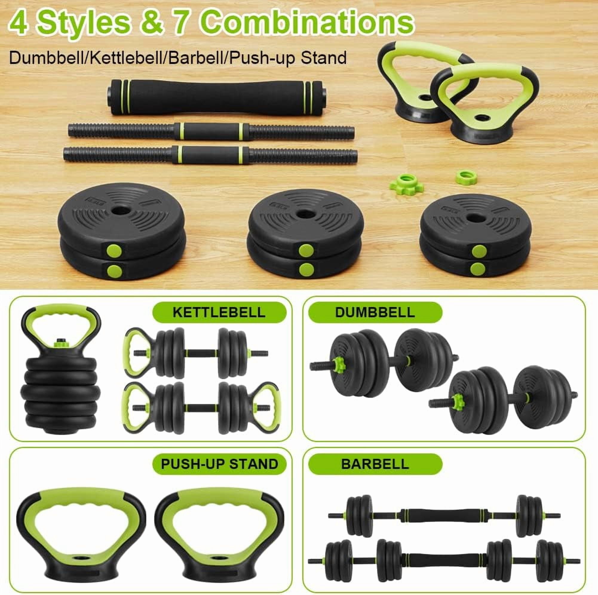 Juiluna 4 in 1 Adjustable Dumbbell Set, 44LBS Free Weight Set Used as Dumbbell, Barbell, Kettlebell and Push-up, Home Gym Fitness Workout Equipment for Men and Women black