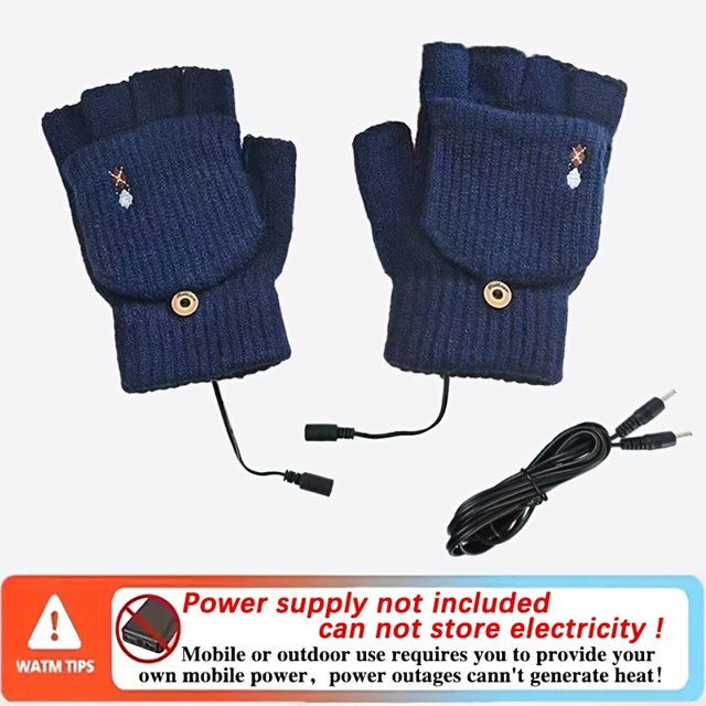 CHUANK 1 Pair CozyCare USB Heated Half Finger Gloves - Knitted Plush Warm Intelligent Heating Pad Arterial Warmth USB Powered Office & Outdoor Winter Use No Battery Required
