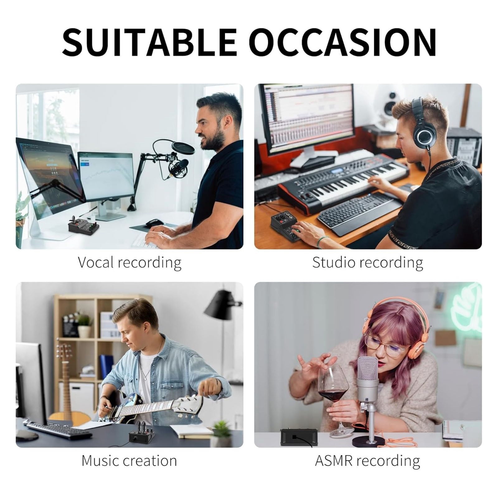 NATEFEMIN 16-Bit 48kHz USB Sound Mixing Console 2 Channel Portable Audio Interface for Music and Karaoke