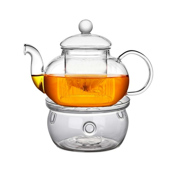 Glass Teapot 20oz with Infuser, Teapot Warmer with Stainless Steel Plate