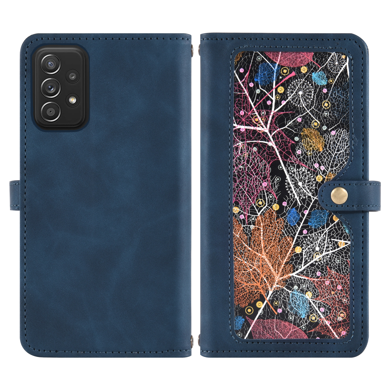 Asuwish Phone Case for Samsung Galaxy A52/A52S 5G Wallet Cover With Tempered Glass Screen Protector Crossbody Wrist Strap Flip Pattern Zipper Credit Card Holder Cell A 52 S 4G G5 52A S52 52S Men Blue