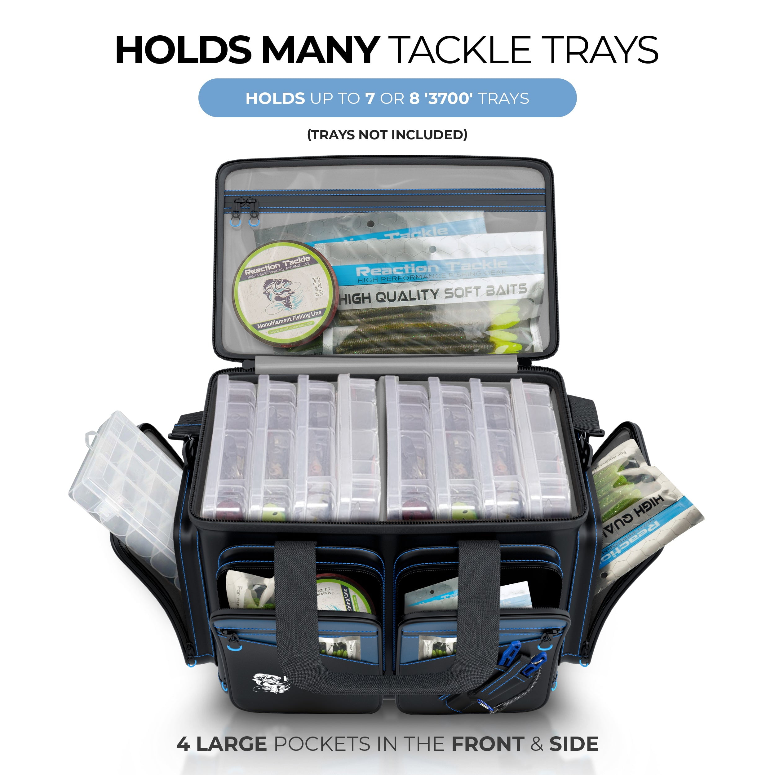 Reaction Tackle Fishing Tackle Bag – Salt Water Resistant Tackle Box Bag, 1000D PVC Waterproof Material, Durable Liner, Removable Dividers, for 3600 Trays, Medium Bag