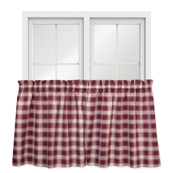 Ellis Curtain Country Check Tailored With 1.5" Rod Pocket Window Tiers 56" x 24" Brick