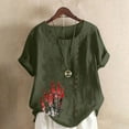 thumbnail image 1 of Aqestyerly Haut à Manches Courtes, T-Shirt Décontracté en Lin à Col Rond Imprimé à Manches Courtes pour Looks Polyvalents/vert Armée (L), 1 of 4
