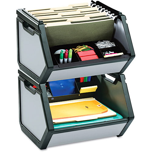 find It Stackable Bin Storage Box, Letter, Plastic, 15 3/4 x 15x 14, Gray