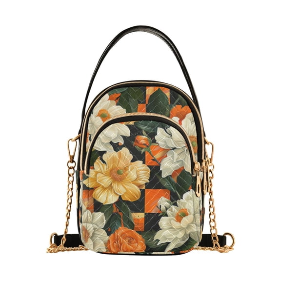 FORMRS Crossbody Bag for Women Quilted Travel Shoulder Cell Phone Purse with Chain Strap Handbag, Bright Floral